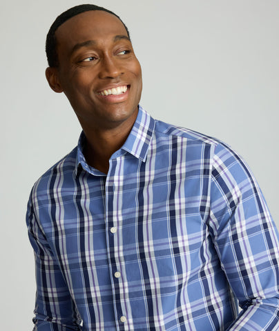 Model is wearing UNTUCKit Wrinkle-Free Bosca Shirt. 