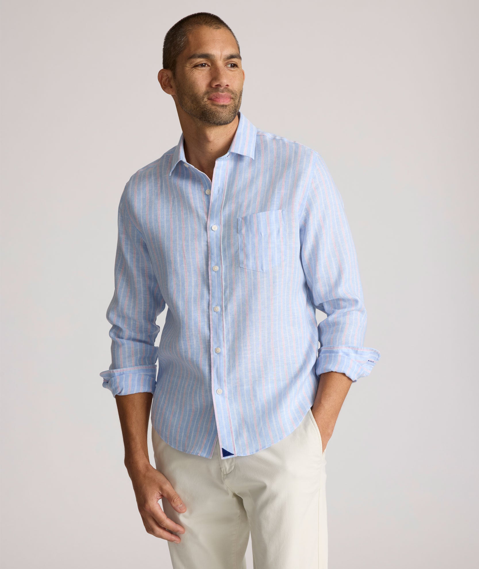 Wrinkle-Resistant Linen Boyd Shirt Light Blue Stripe | UNTUCKit