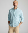 Model is wearing UNTUCKit Wrinkle-Free Cadetto Shirt in Light Green.
