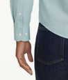 Model is wearing UNTUCKit Wrinkle-Free Cadetto Shirt in Light Green.