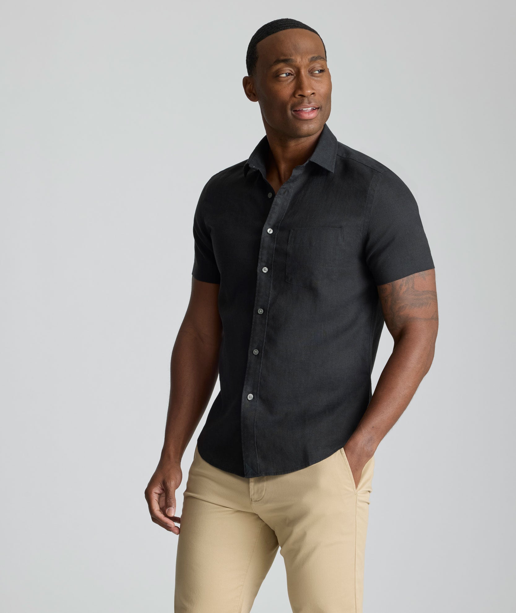 UNTUCKit Men's Regular Fit Wrinkle Resistant Linen Cameron Button Up Shirt - Black UNTUCKit Men's Regular Fit Wrinkle Resistant Linen Cameron Button Up Shirt - Black