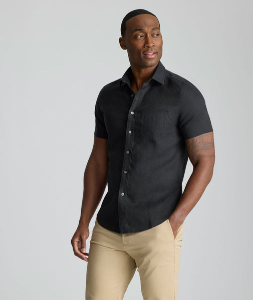 short sleeve dress shirt fashion Ash & Erie Blue Oxford Wrinkle Free Short Sleeve Shirt for Short Men Blue Oxford / L / Standard main image 1