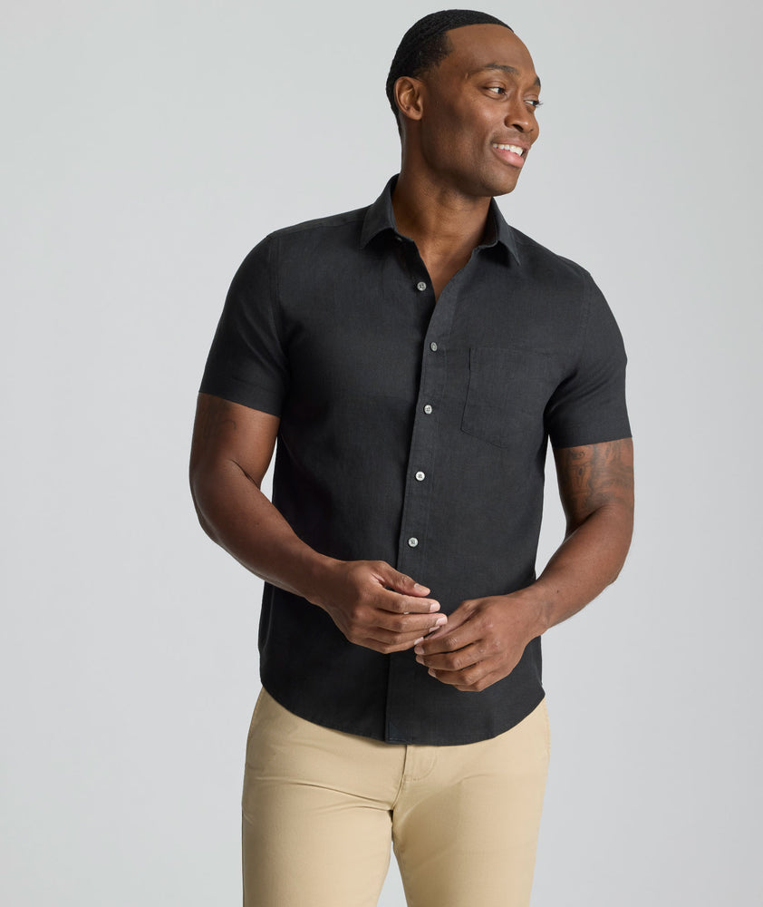 UNTUCKit Men's Regular Fit Wrinkle Resistant Linen Cameron Button Up Shirt - Black UNTUCKit Men's Regular Fit Wrinkle Resistant Linen Cameron Button Up Shirt - Black