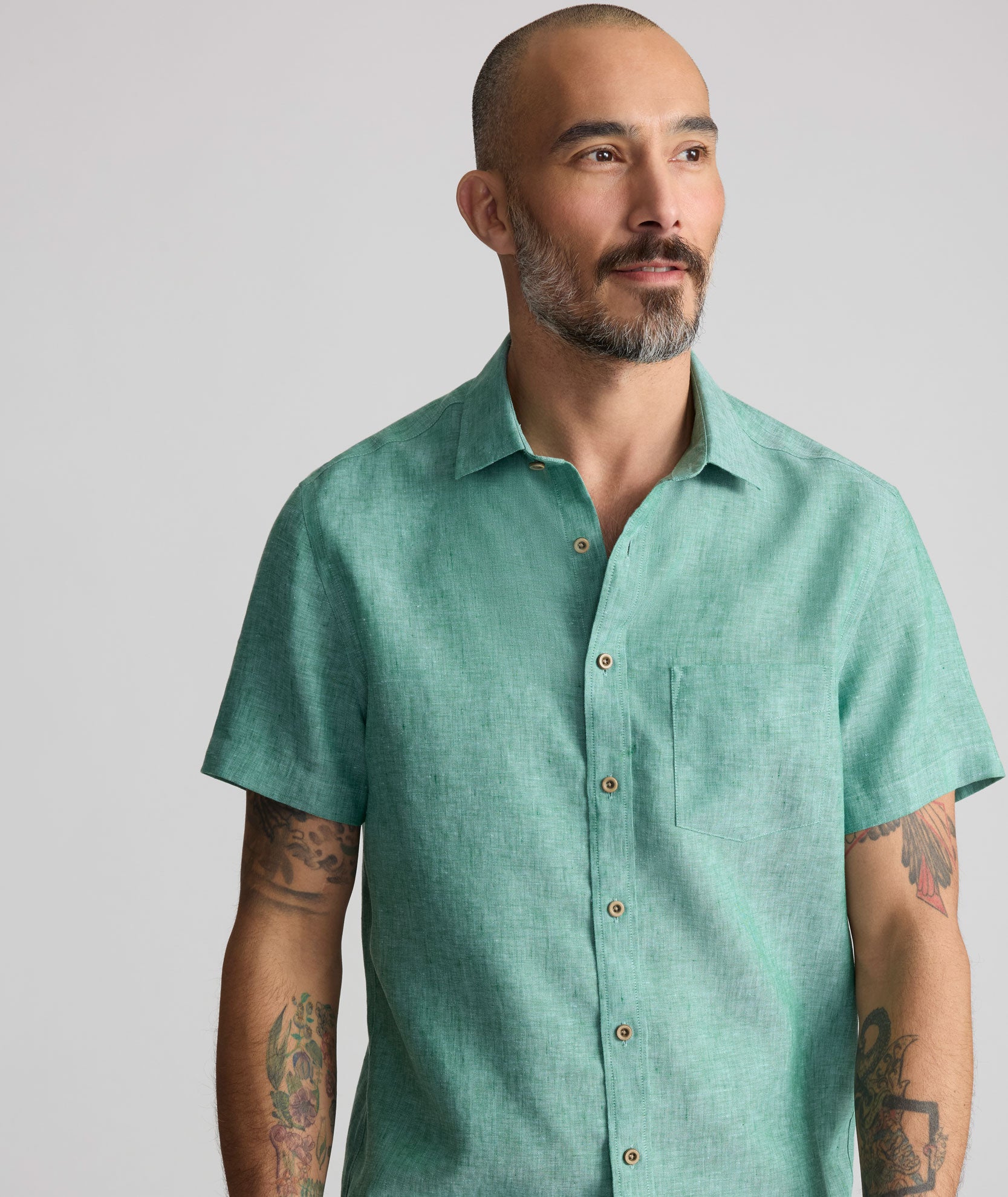 Wrinkle-Resistant Linen Short-Sleeve Cameron Shirt Emerald Green | UNTUCKit