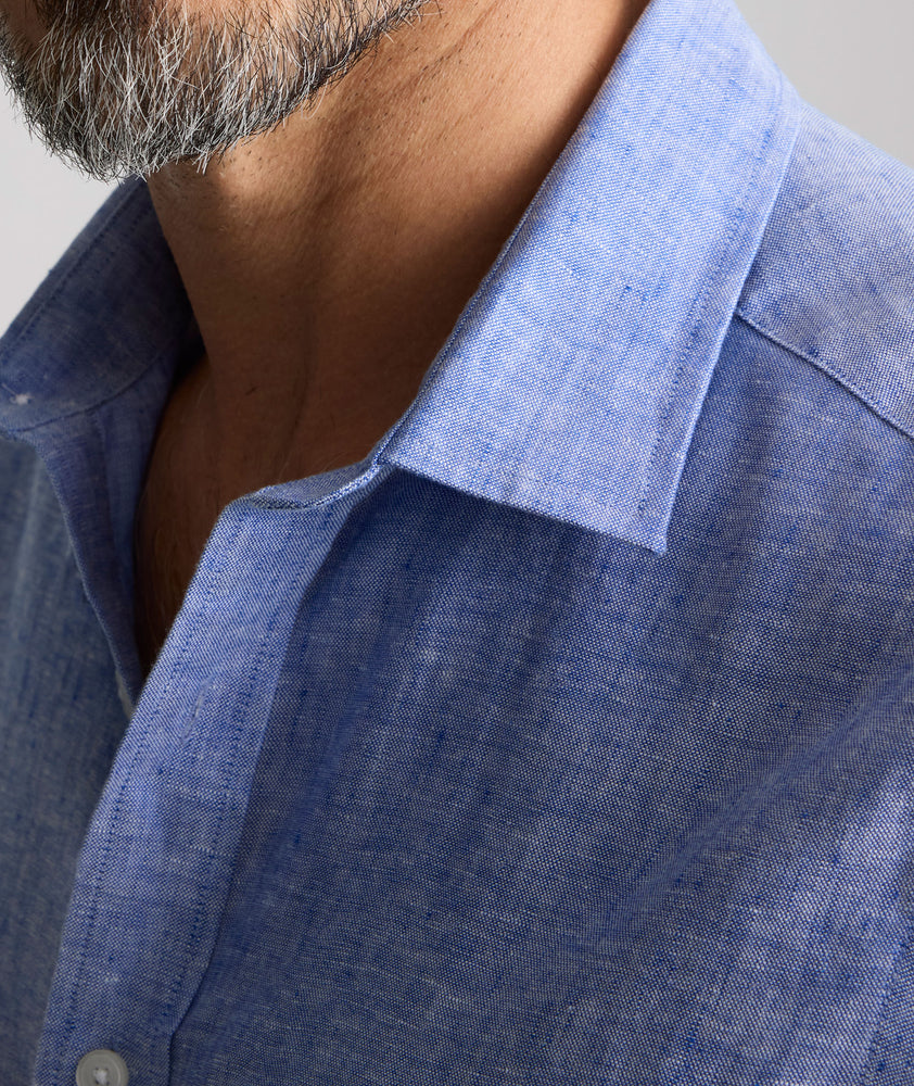 UNTUCKit | Wrinkle-Resistant Linen Short-Sleeve Cameron Shirt - Blue UNTUCKit | Wrinkle-Resistant Linen Short-Sleeve Cameron Shirt - Blue