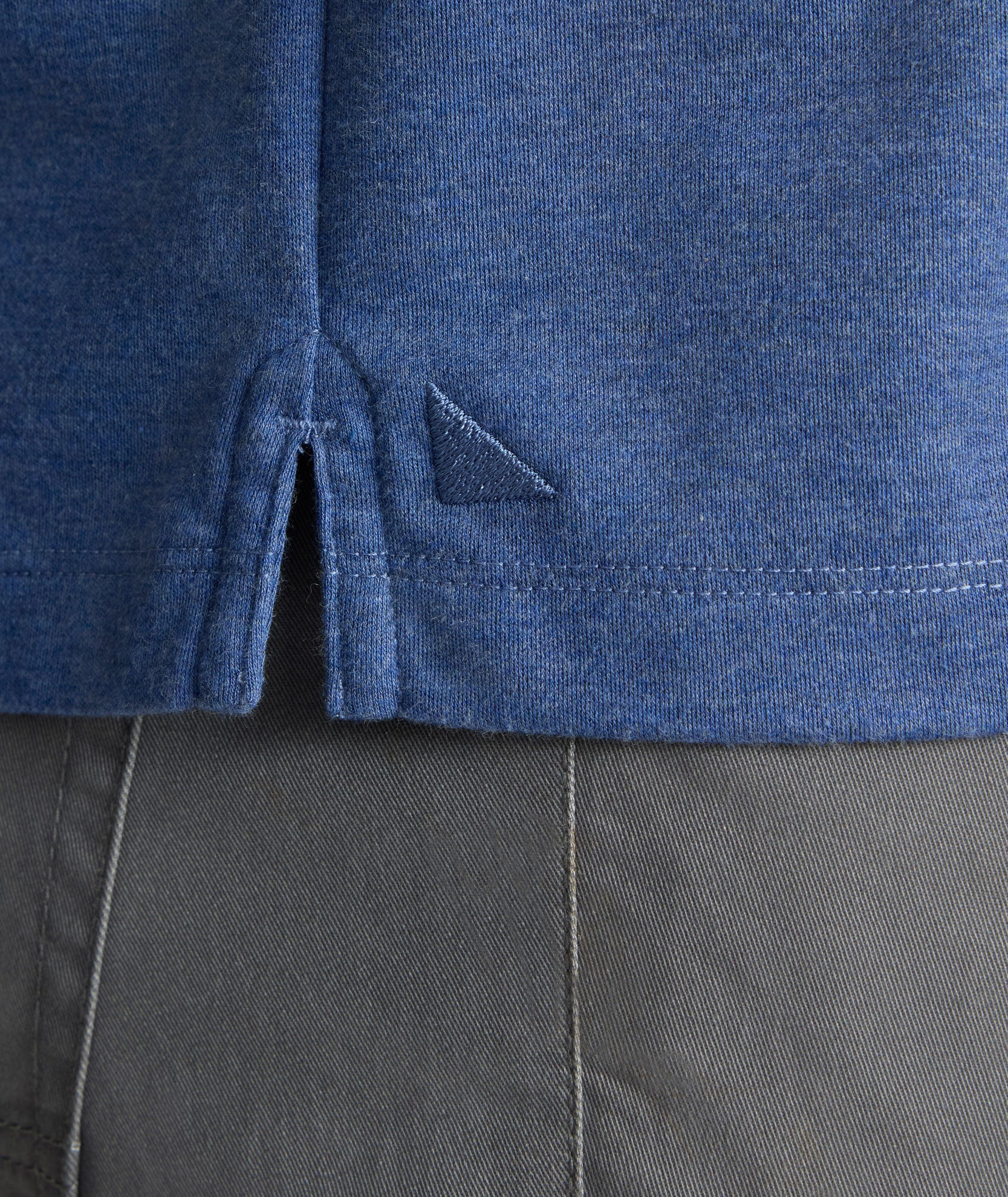 Wrinkle-Free Long-Sleeve Polo Heather Blue with Contrast Placket