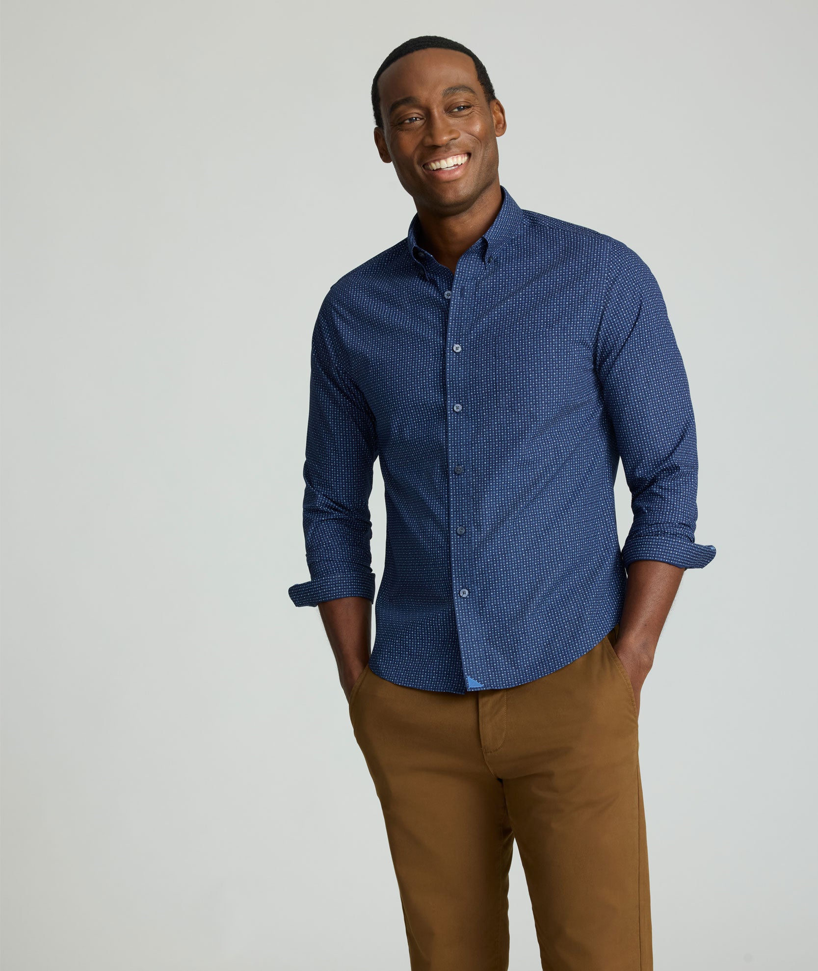 Wrinkle-Free Cascadar Shirt Navy Medallion | UNTUCKit