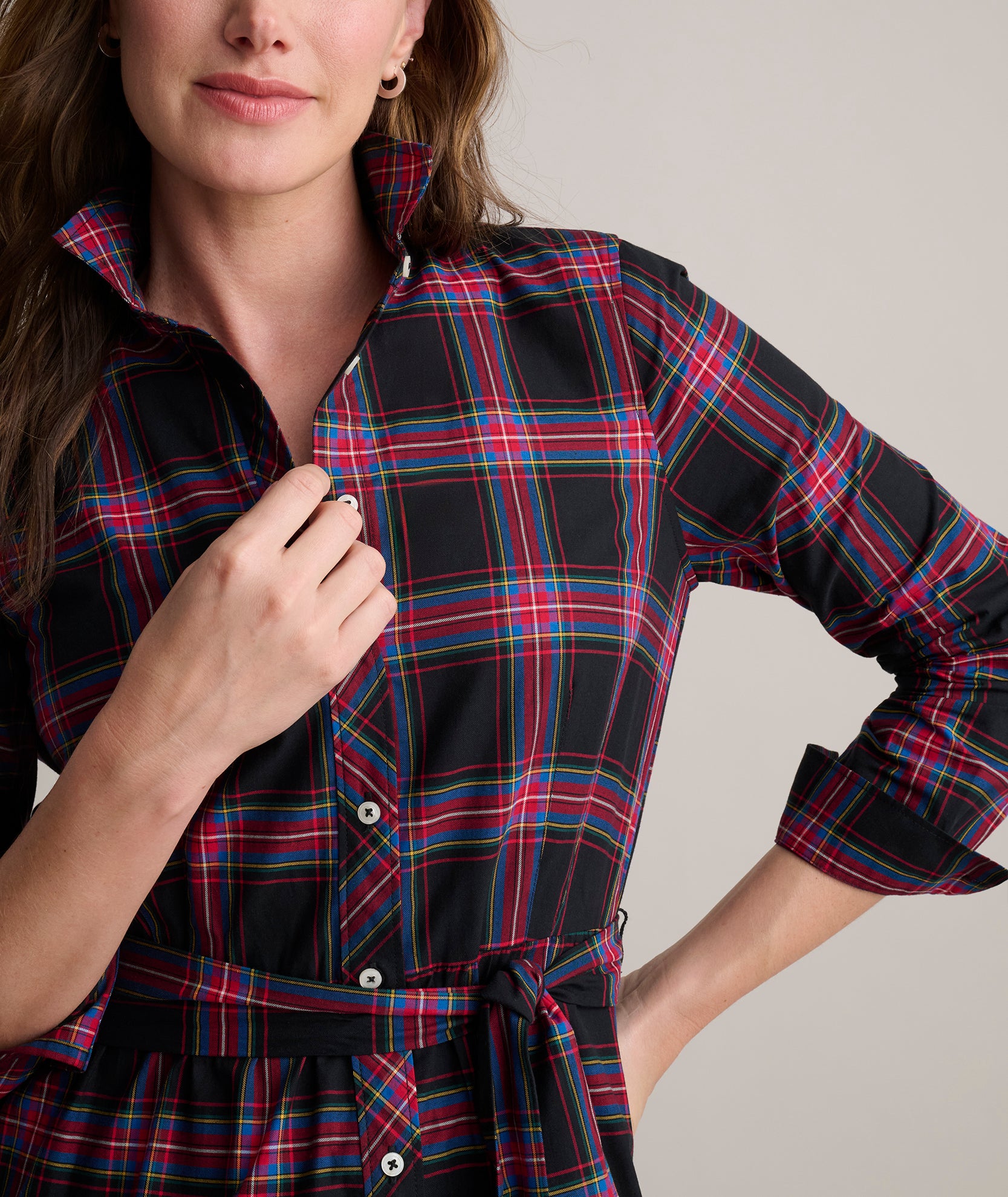 Untuckit | Stretch Cotton Stewart Plaid Cassie Shirt Dress - Multicolor Tartan Plaid Untuckit | Stretch Cotton Stewart Plaid Cassie Shirt Dress - Multicolor Tartan Plaid