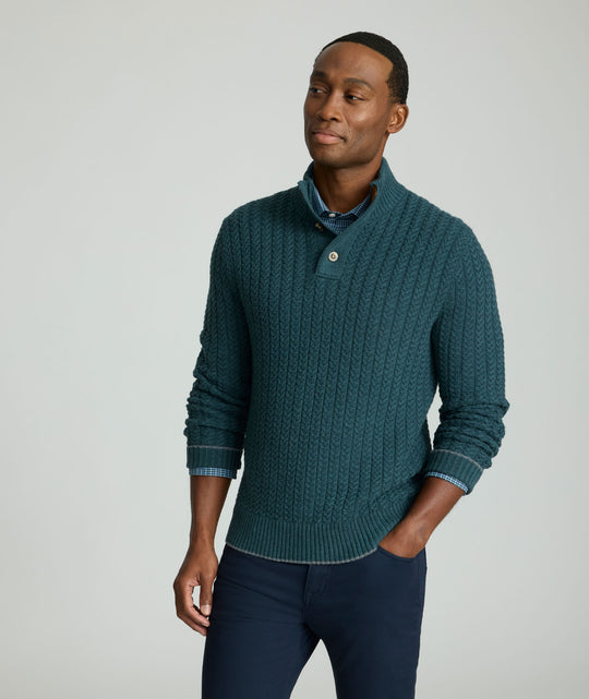 Cable-Knit Button Neck Sweater