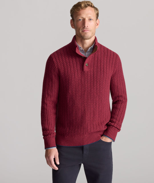 Cable-Knit Button Neck Sweater