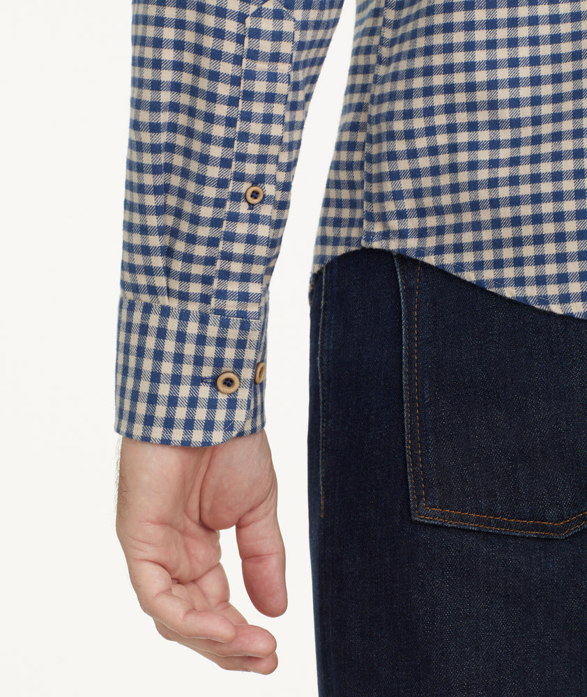 Model is wearing UNTUCKit Flannel Cerasuolo Shirt.