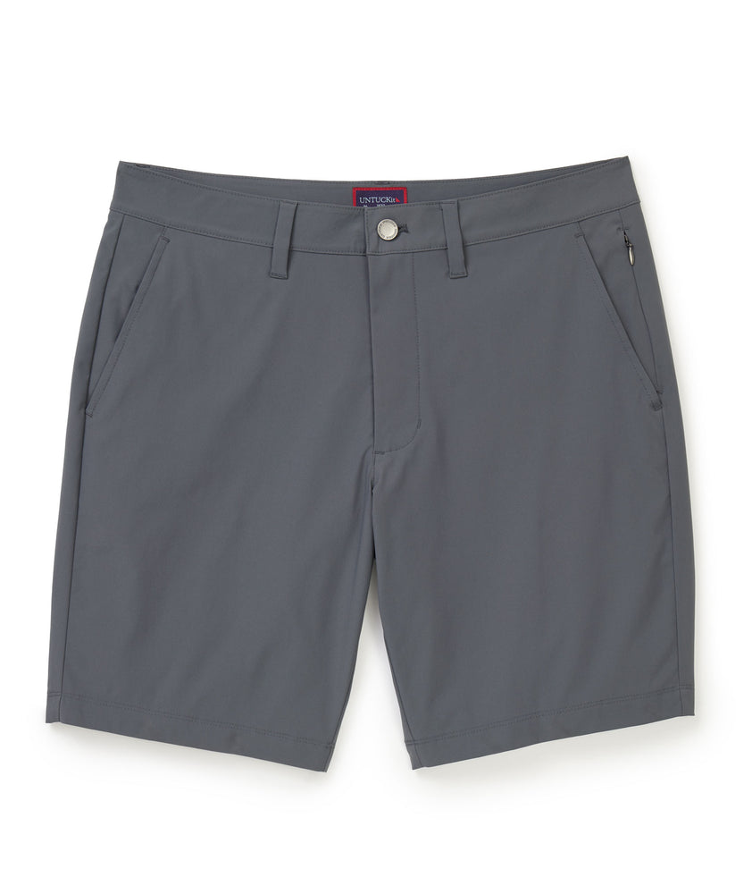 Model wearing UNTUCKit Dark Grey Traveler Shorts.