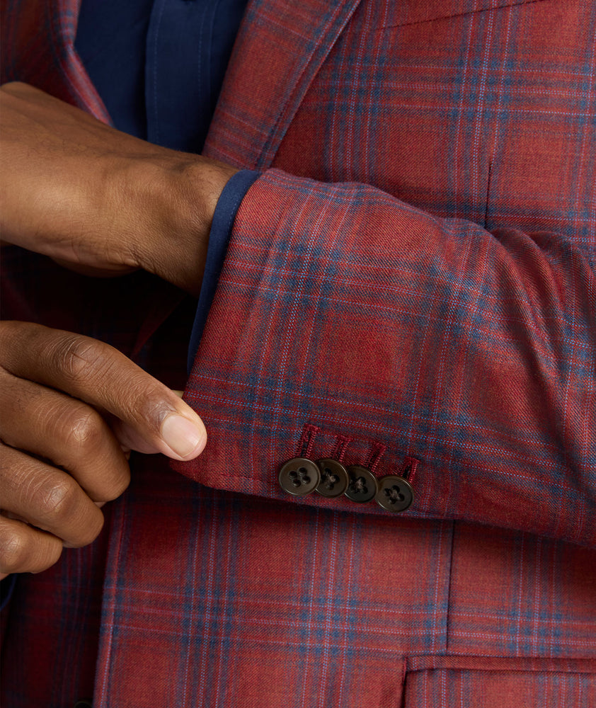 Model is wearing UNTUCKit Italian Wool Charbell Sport Coat. 