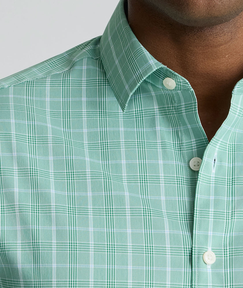 Model is wearing UNTUCKit CottonTek Claremont Shirt in green.