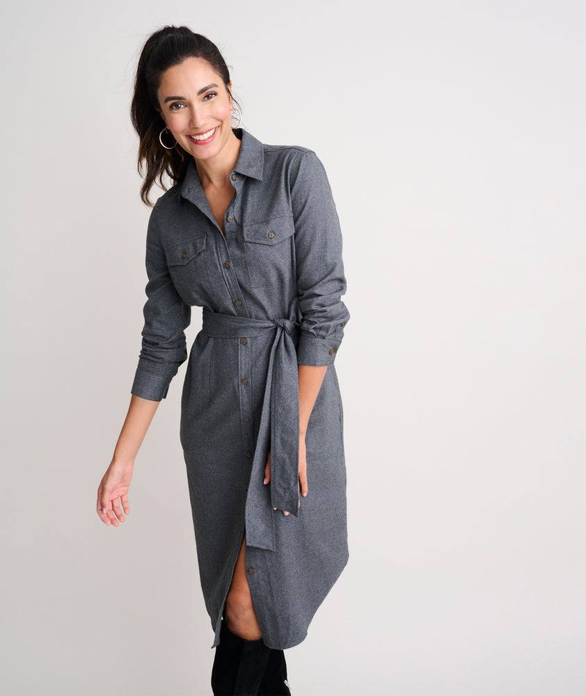 Cotton Midi Colby Shirt Dress Solid Charcoal Gray UNTUCKit