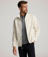 Model is wearing UNTUKit Connolly jacket in silver birch. 
