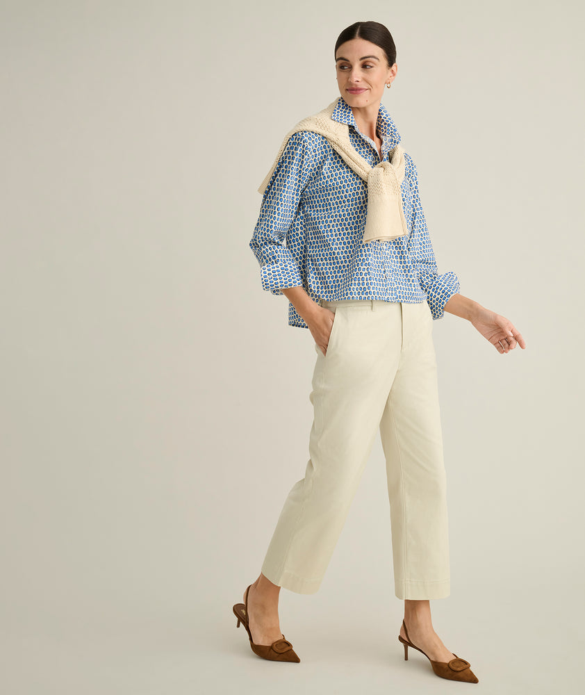 Model is wearing UNTUCKit Crosby shirt in Navy. 