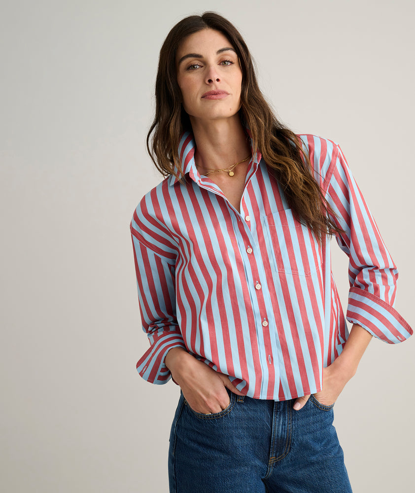 Wrinkle-Free Untucked Fit Crosby Shirt Blue & Red Stripe