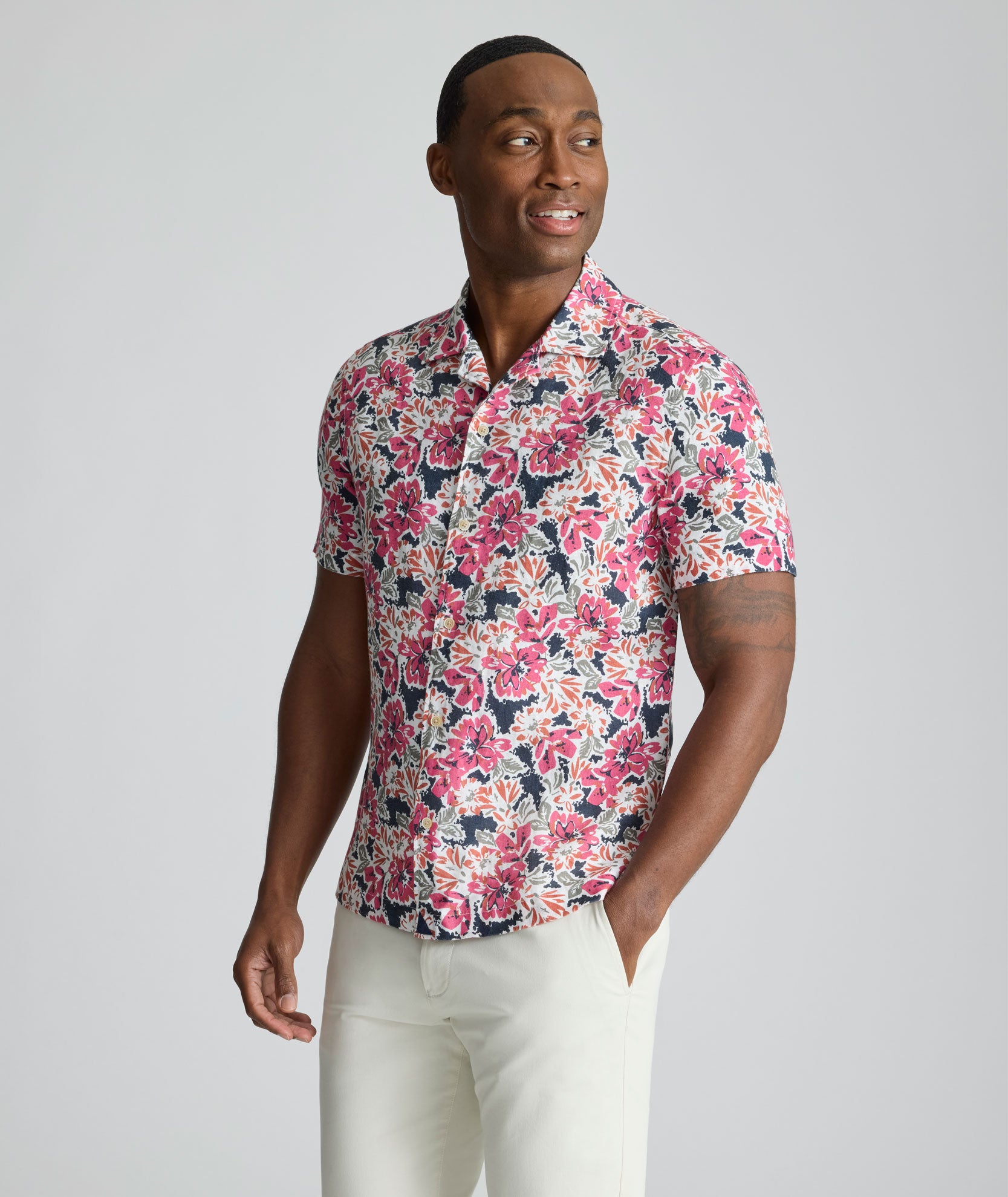 Linen Short-Sleeve Crossman Shirt Pink | UNTUCKit