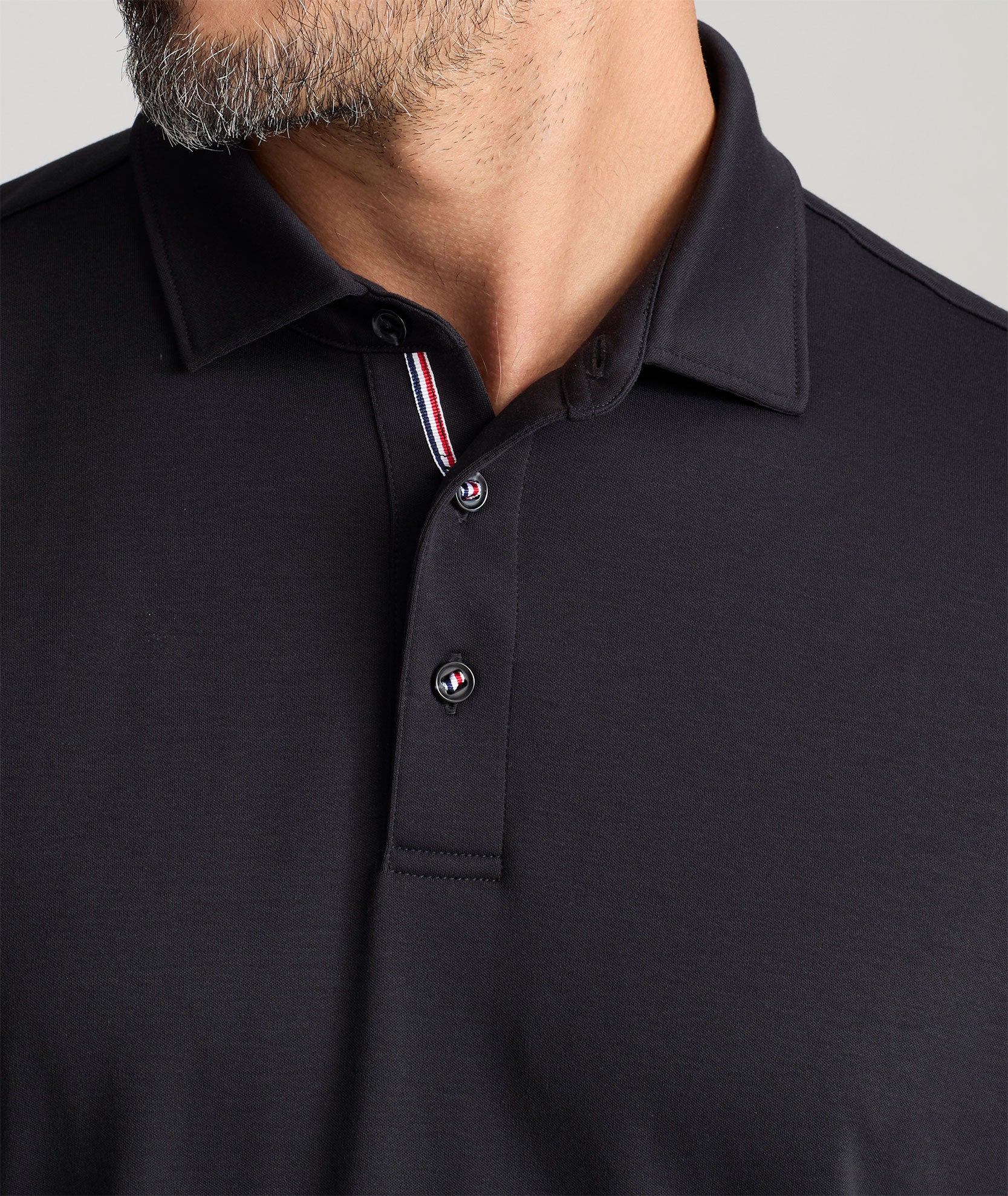 Wrinkle-Free Damaschino Long-Sleeve Polo Black