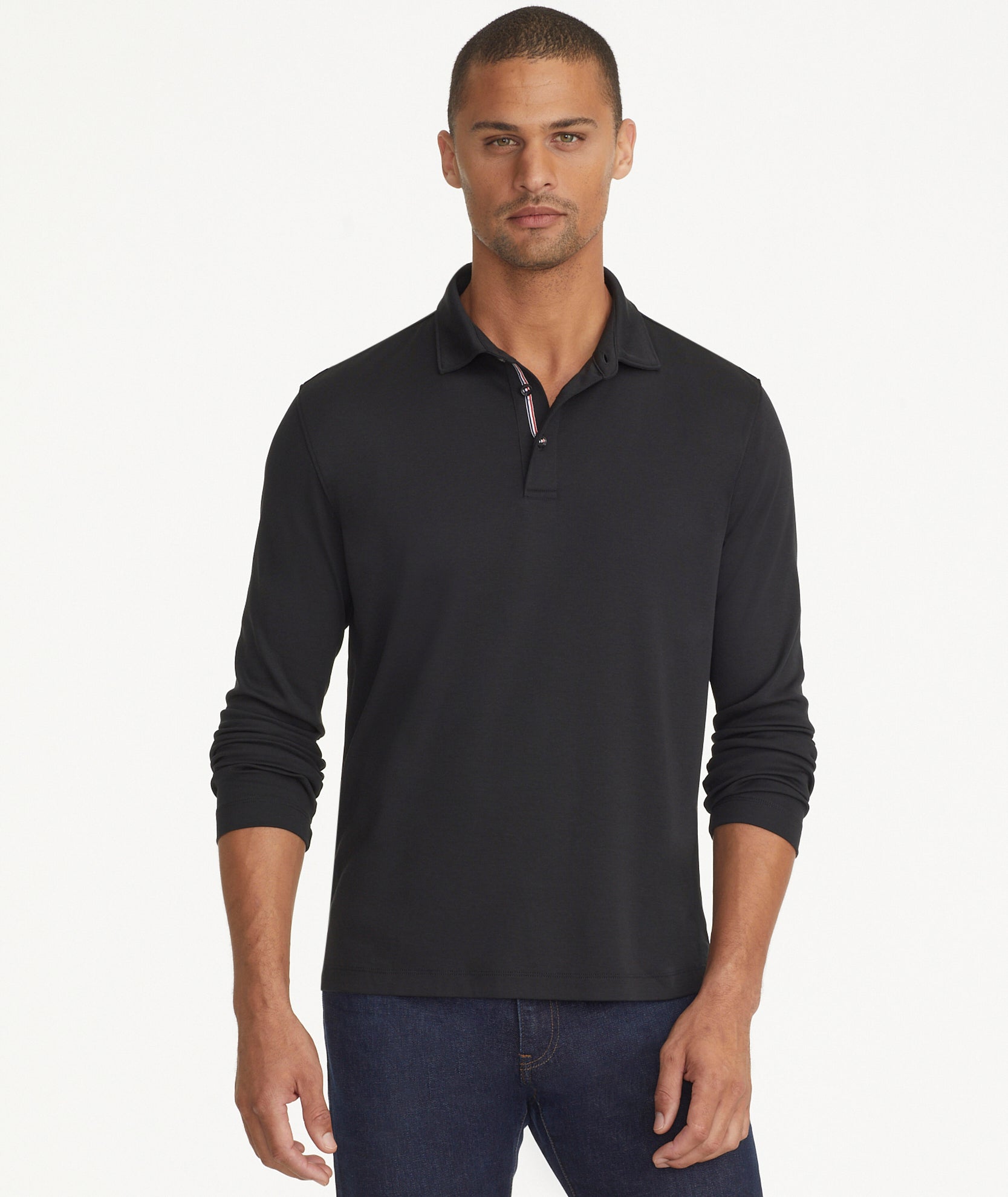 Wrinkle Free Damaschino Long Sleeve Polo Black UNTUCKit