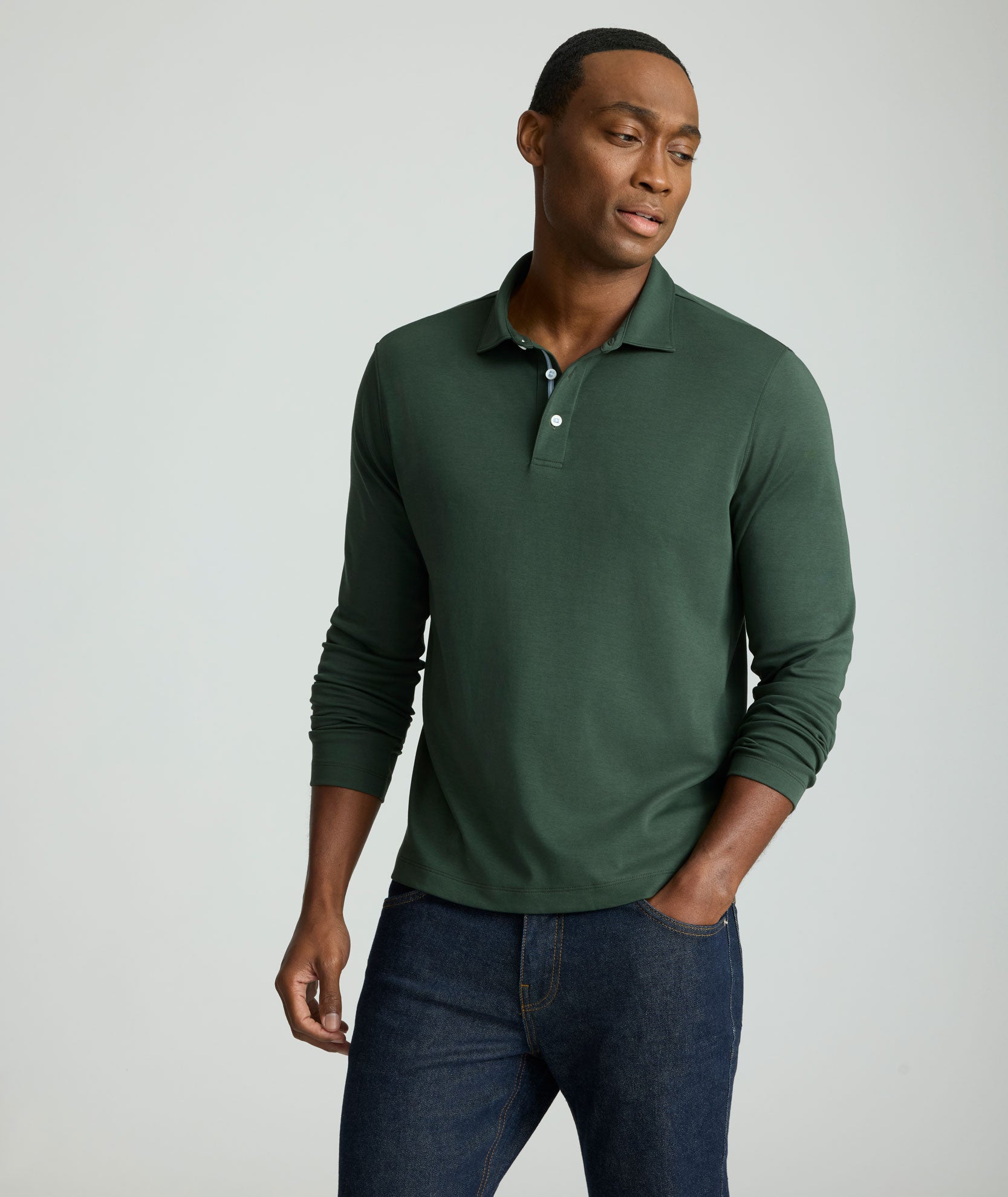 Wrinkle-Free Damaschino Long-Sleeve Polo Forest Green | UNTUCKit