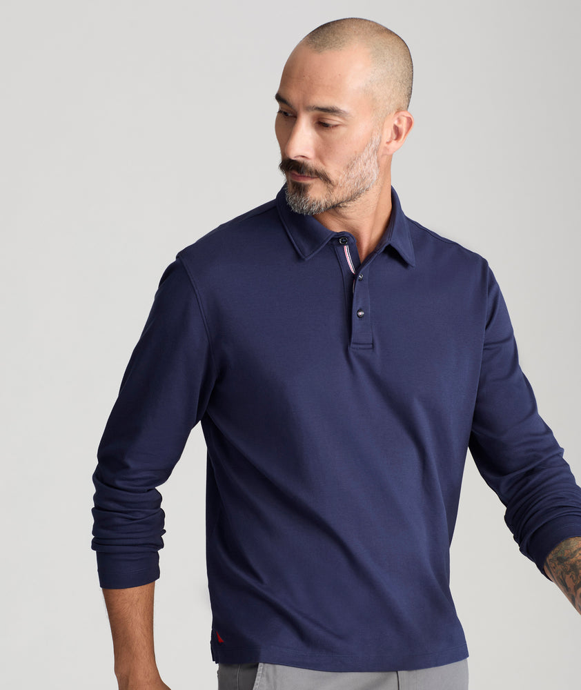 Wrinkle-Free Damaschino Long-Sleeve Polo Navy | UNTUCKit Wrinkle-Free Damaschino Long-Sleeve Polo Navy | UNTUCKit