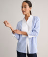 Model is wearing UNTUCKit End-on-End Bib Danielle Shirt.