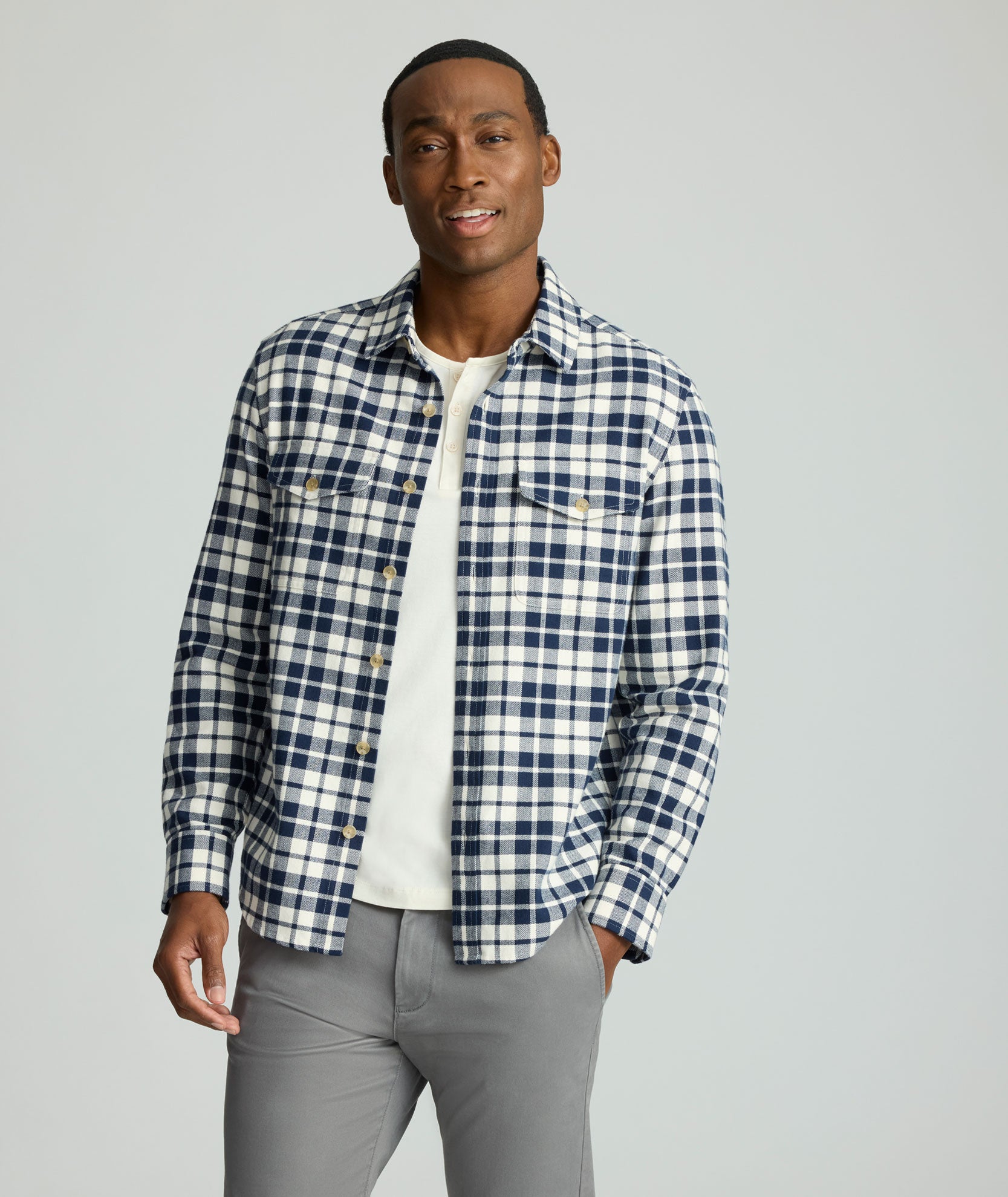 Brushed Overshirt Navy & White Check | UNTUCKit