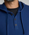 Model is wearing UNTUCKit Elwood Indigo Hoodie.