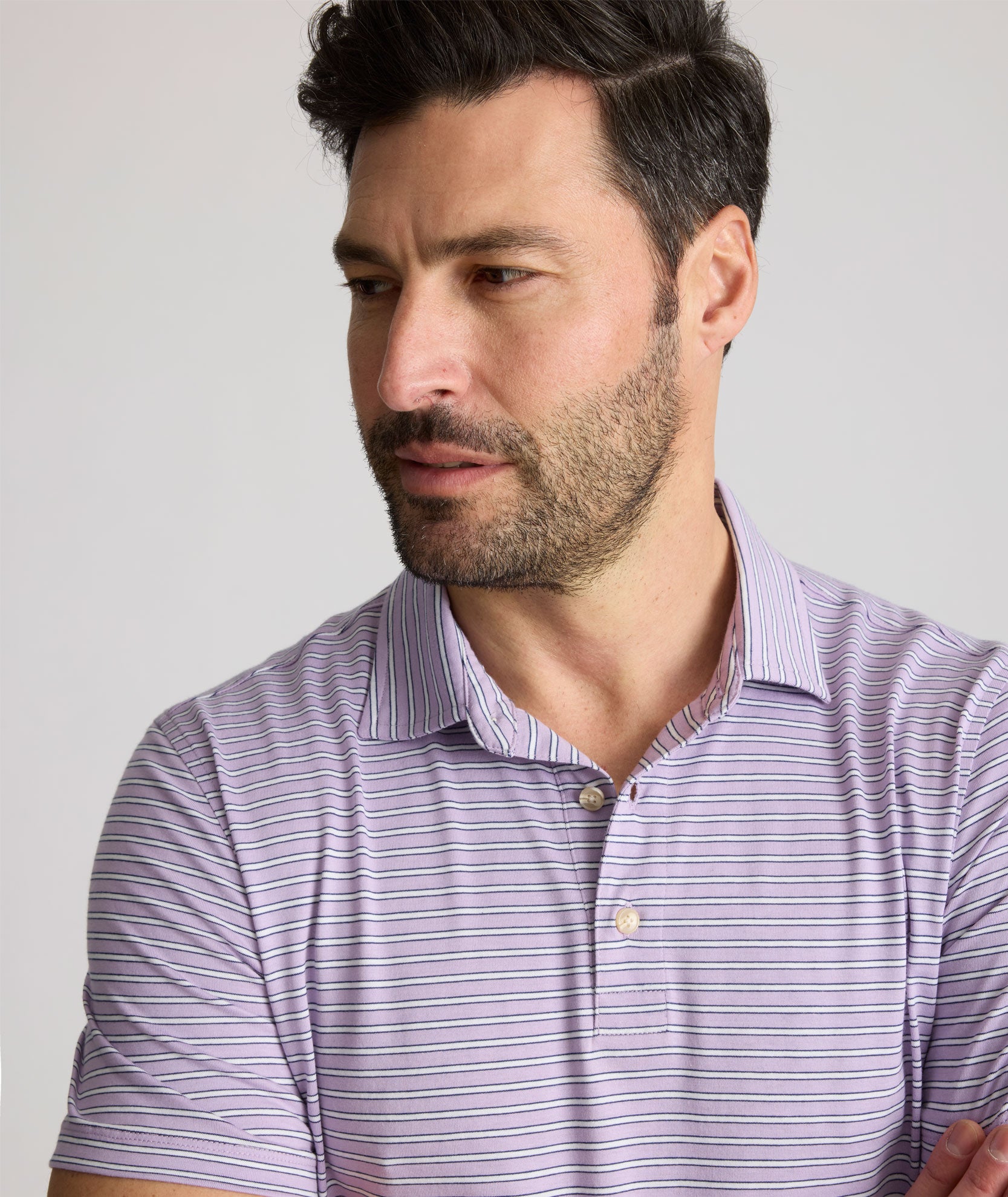 Striped Jersey Performance Polo Purple Stripe | UNTUCKit
