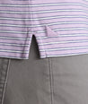 Model is wearing UNTUCKit Fernandez polo in lavender. 