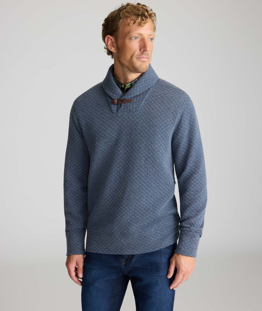 Model wearing an UNTUCKit Blue Sweatshirt.