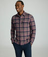 Model is wearing UNTUCKit Sweater Flannel in Alloy.