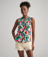 Model is wearing UNTUCKit Frida shirt in printed floral.