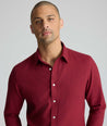 Model wearing an UNTUCKit Wrinkle-Free Gallis Shirt in red.