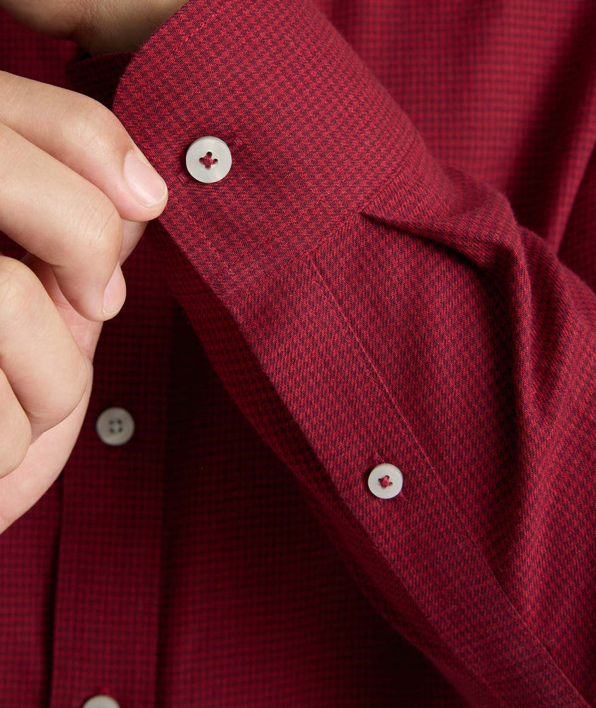 Model wearing an UNTUCKit Wrinkle-Free Gallis Shirt in red.