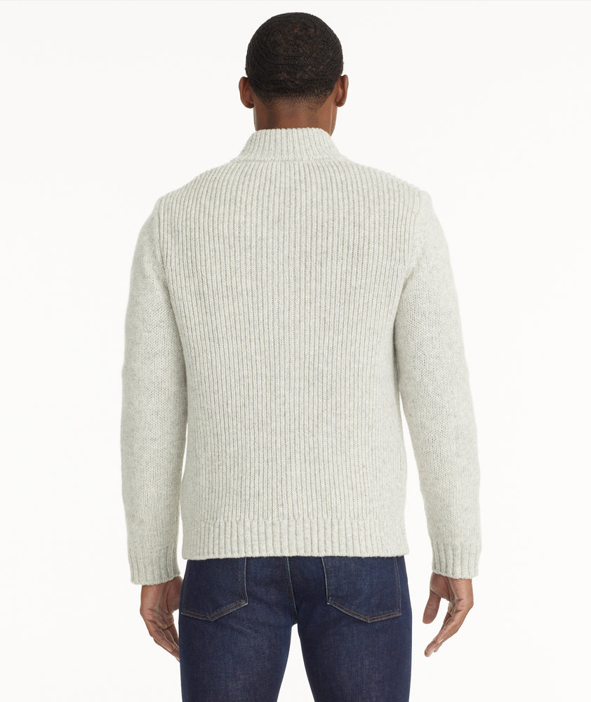 Model is wearing UNTUCKit Wool Blend Chunky Cardigan in Gray.