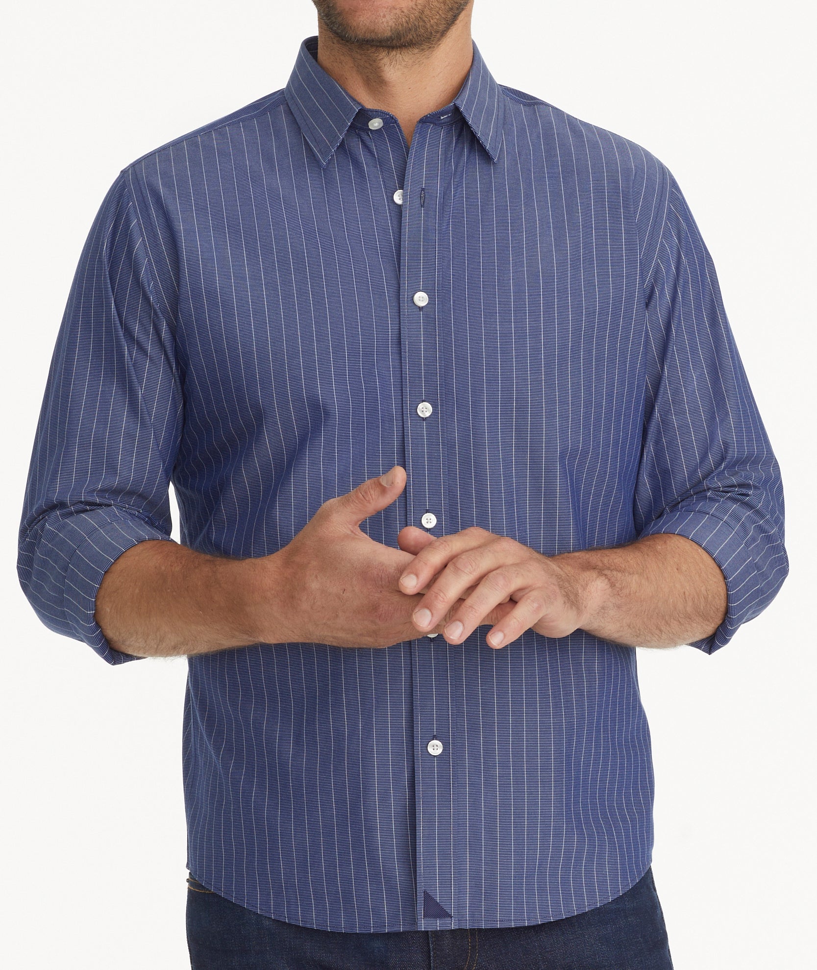 Wrinkle-Free Gifford Shirt Blue and White Stripe | UNTUCKit