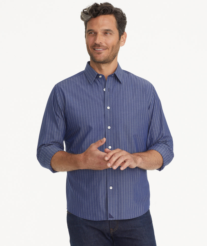 and UNTUCKit | Gifford Wrinkle-Free Blue Shirt White Stripe