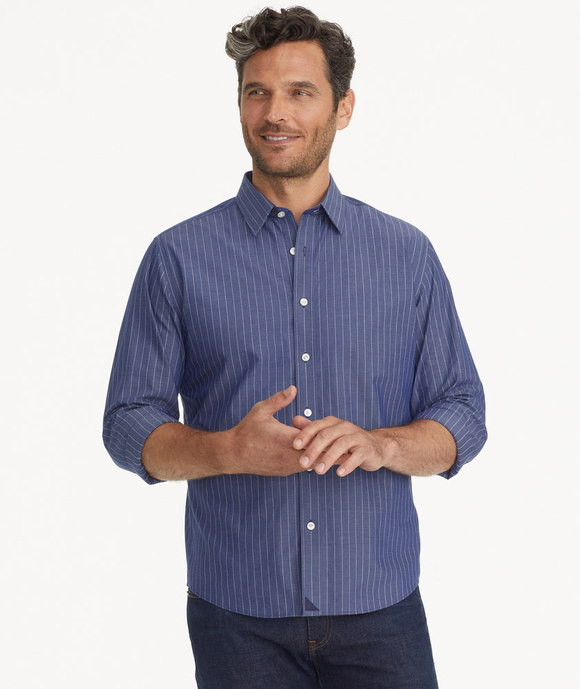 Wrinkle-Free Gifford Shirt Blue and White Stripe | UNTUCKit