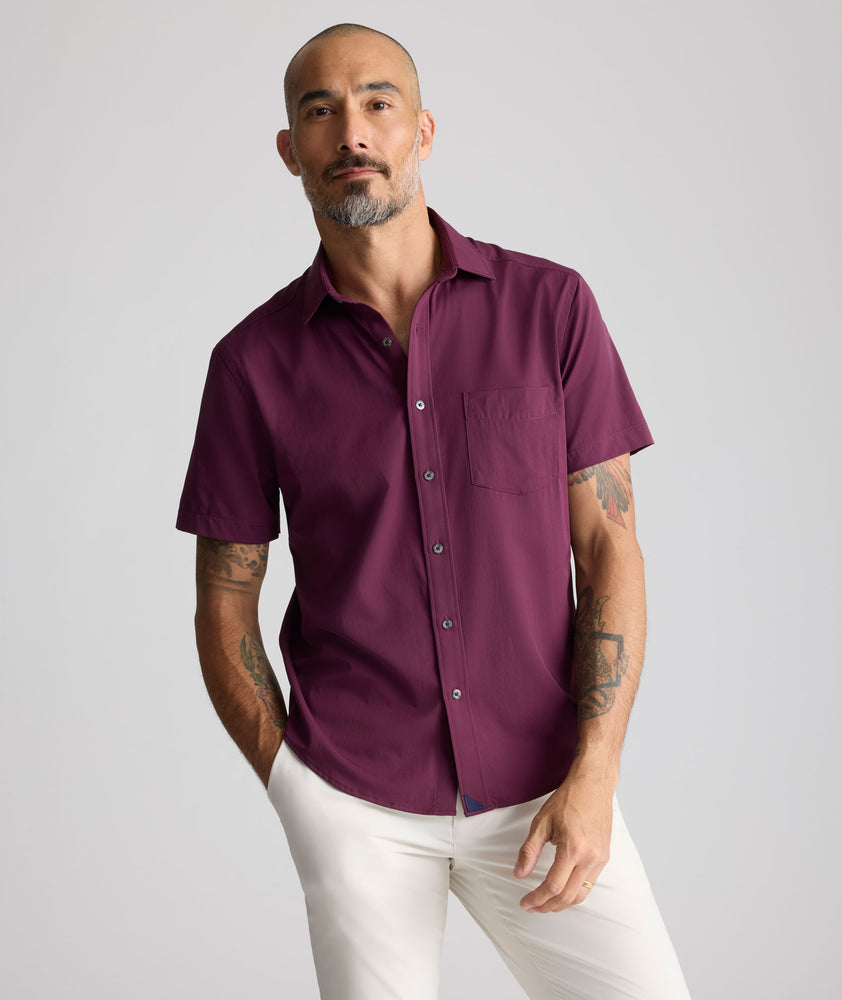 mens burgundy short sleeve dress shirt Men's Short Sleeve Casual Shirt - Builder in Burgundy Cotton Oxford Med / Large