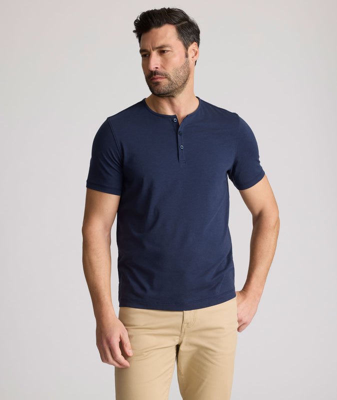 パンツ LIDNM WOOL LINEN OXFORD BAGS EcoSoft™ Short-Sleeve Henley Navy | UNTUCKit