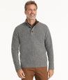 Model is wearing UNTUCKit Button-Neck Donegal Sweater in gray.