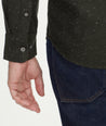 Model is wearing UNTUCKit Forest Green Chambray Flannel.