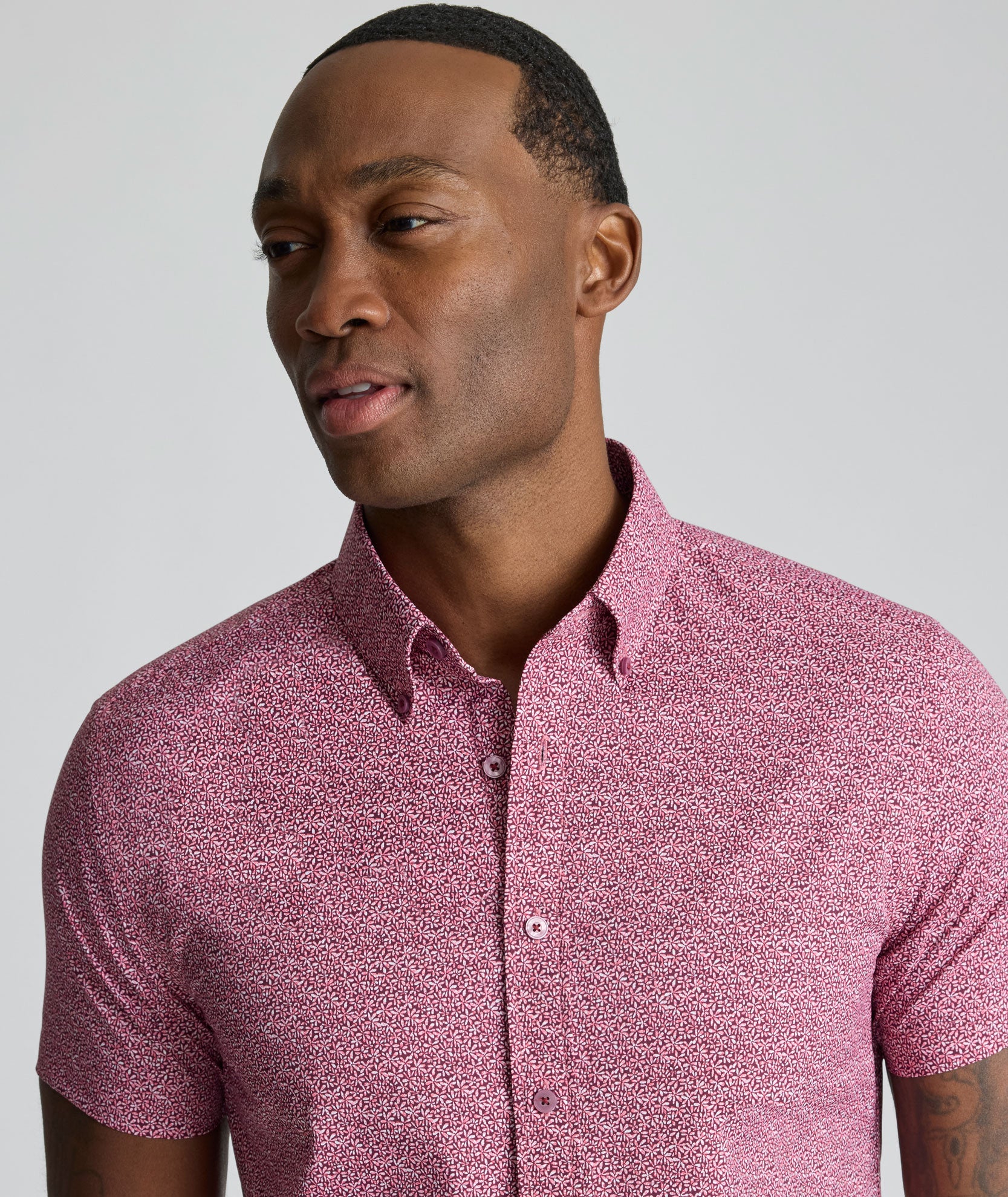 pink dress shirt style Quattro Flex Dress Shirt with Semi-Spread Collar Pink Gingham S / Pink Gingham