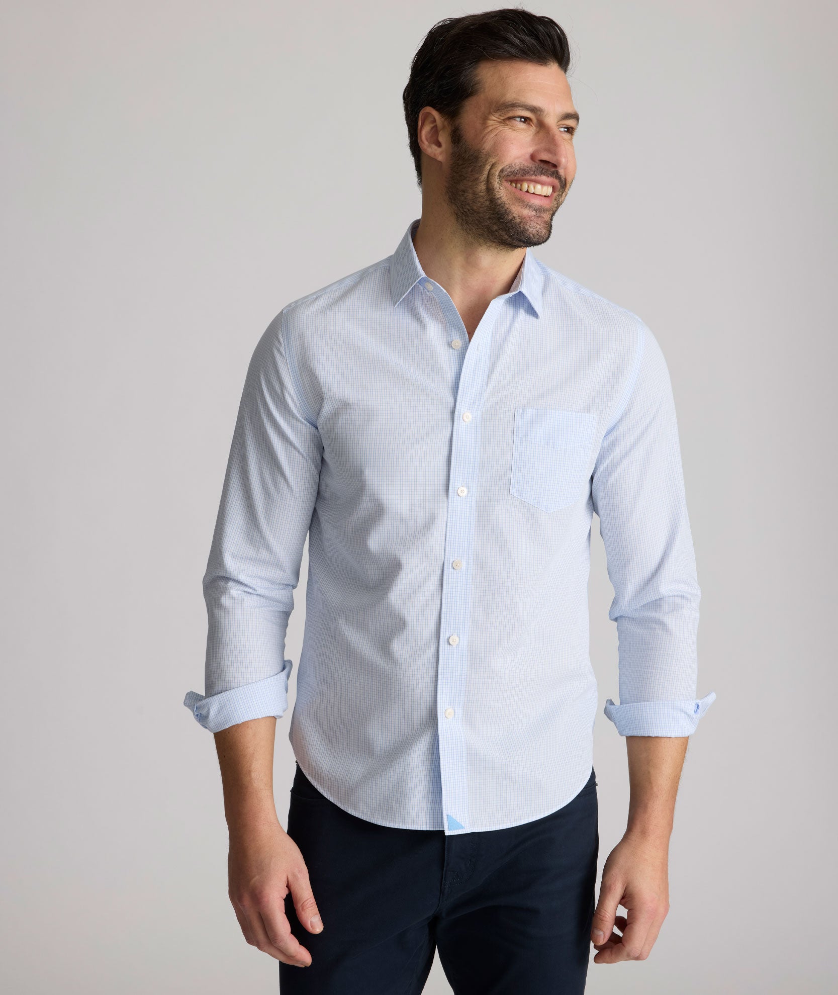 Wrinkle-Free Halstead Shirt Light Blue Check | UNTUCKit