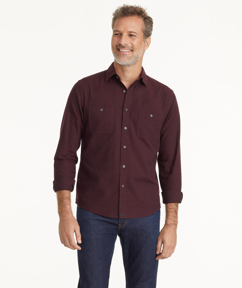 Model is wearing UNTUCKit Flannel Hemsworth Shirt in Flannel Hemsworth Shirt.