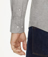 Model is wearing UNTUCKit Flannel Hemswoth Shirt in light grey.