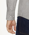 Model is wearing UNTUCKit Flannel Hemswoth Shirt in light grey.